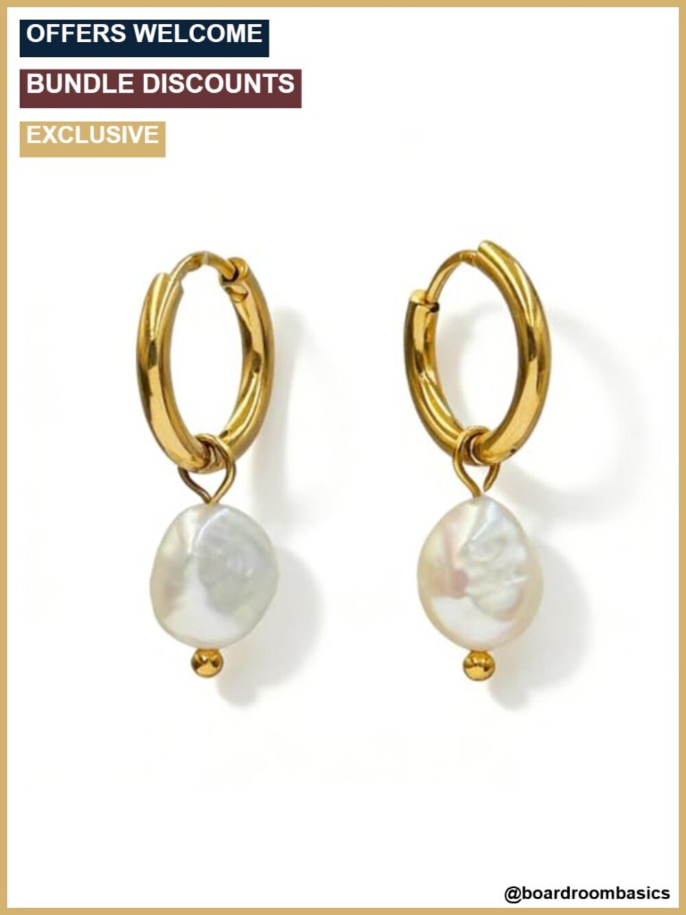 Huggie Hoop Pearl Earrings for Women, Hypoallergenic Gold-Plated Stainless